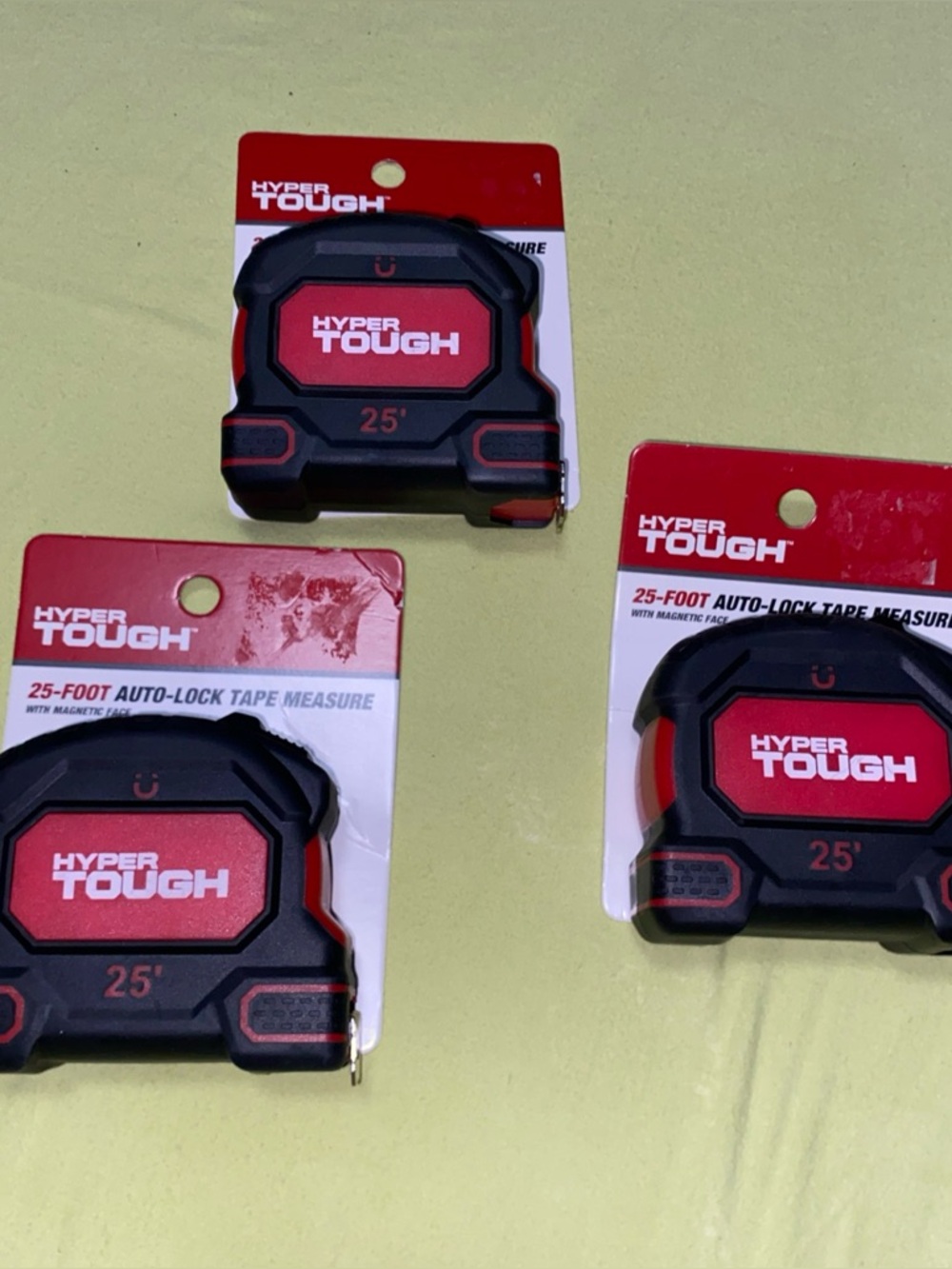 HYPER TOUGH 25-foot Auto-Lock TAPE MEASURE w/ Magnetic Face 
Lot of 3